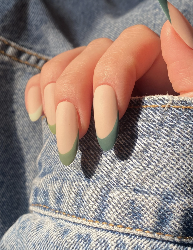 fall nails with green french tips