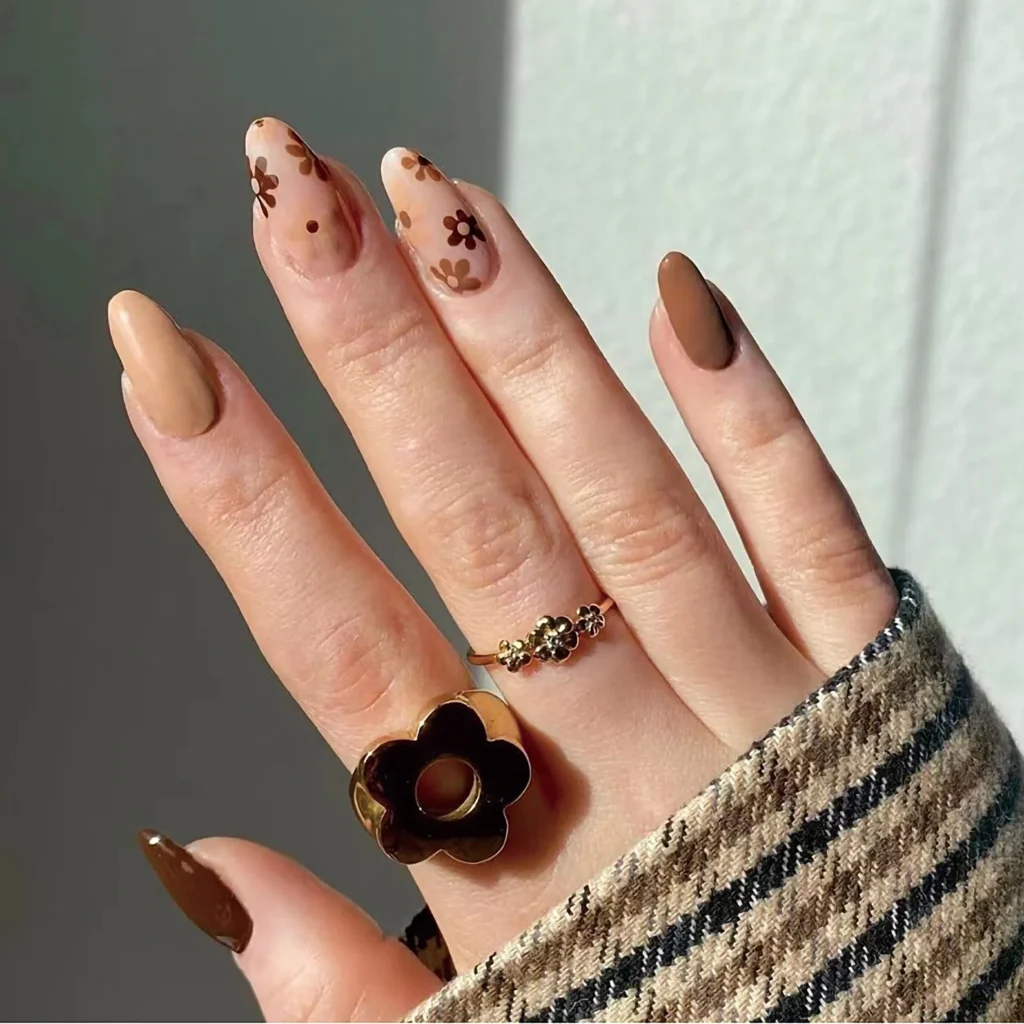 fall nails with flowers
