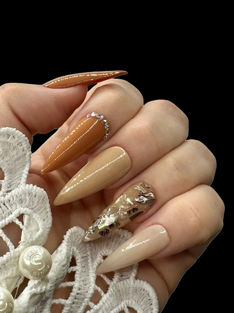 fall nails with sparkles and stiletto style